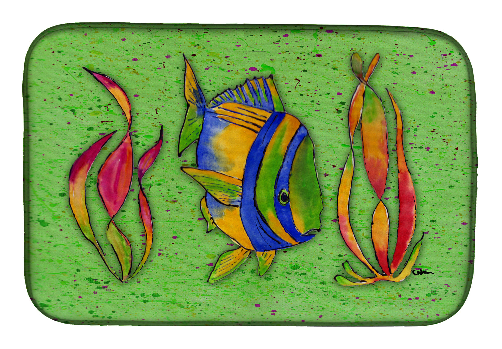 Tropical Fish on Green Dish Drying Mat 8568DDM