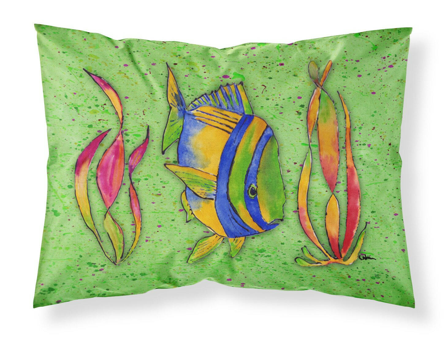 Tropical Fish on Green Moisture wicking Fabric standard pillowcase by Caroline's Treasures