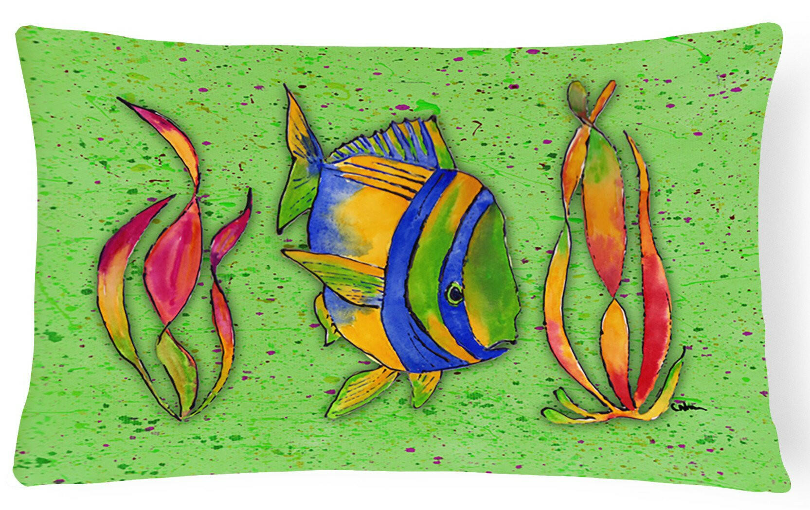 Tropical Fish on Green   Canvas Fabric Decorative Pillow by Caroline's Treasures
