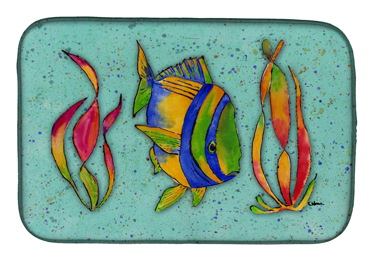Tropical Fish on Teal Dish Drying Mat 8569DDM  the-store.com.