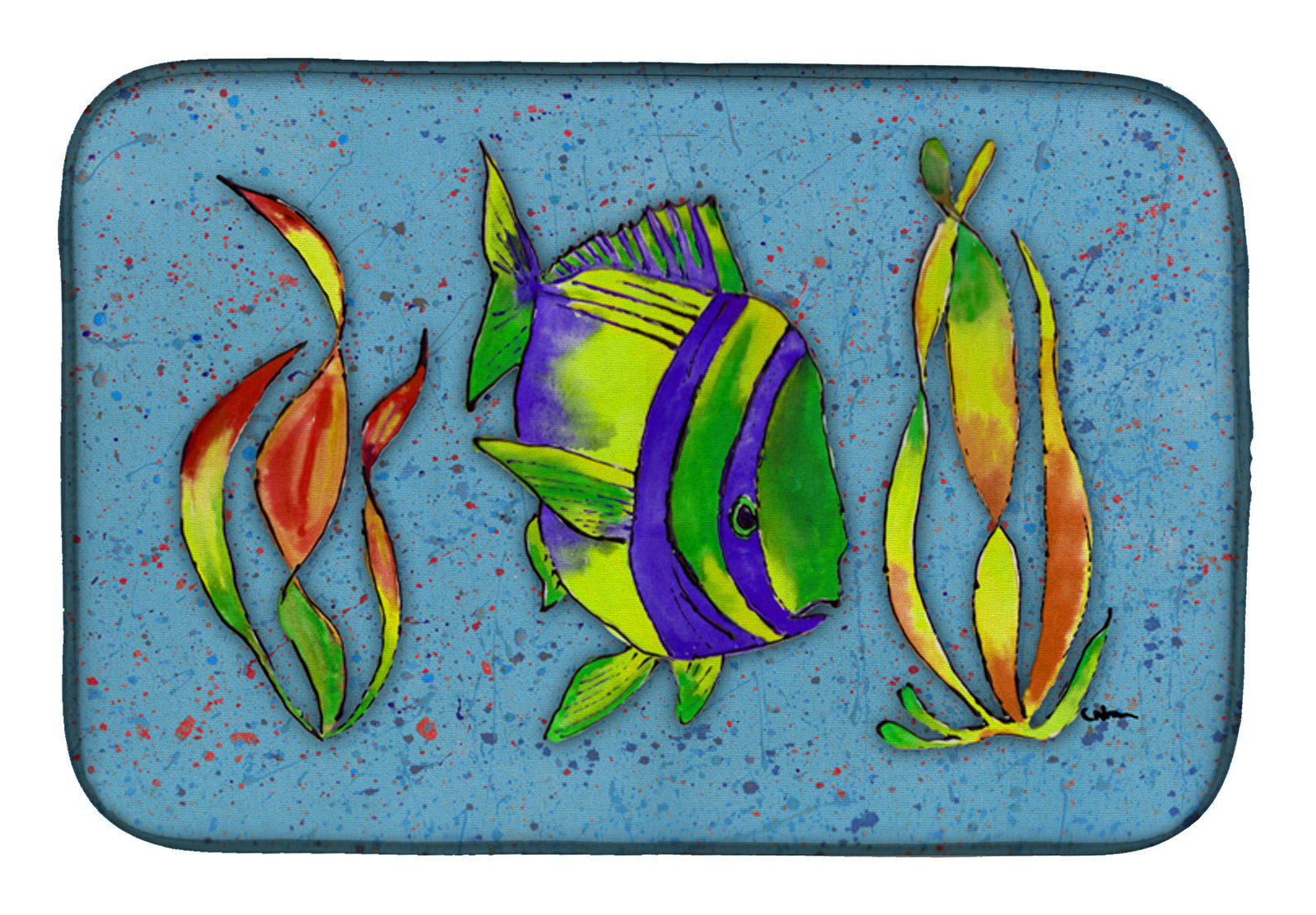Tropical Fish on Blue Dish Drying Mat 8570DDM  the-store.com.