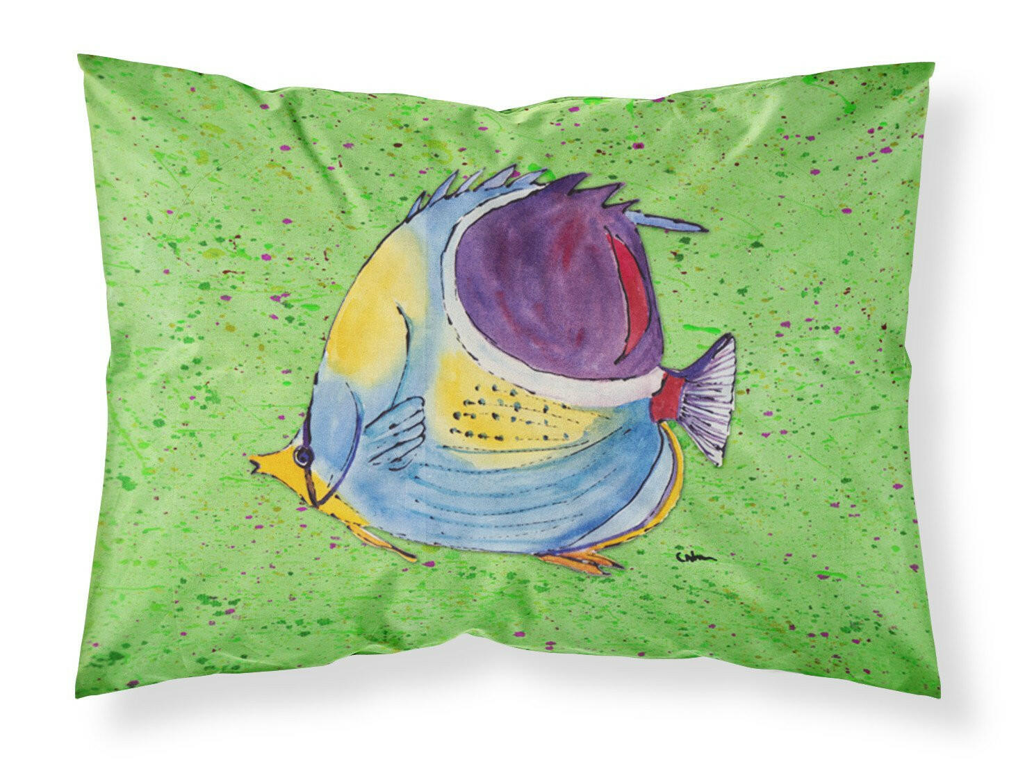 Tropical Fish on Green Moisture wicking Fabric standard pillowcase by Caroline's Treasures