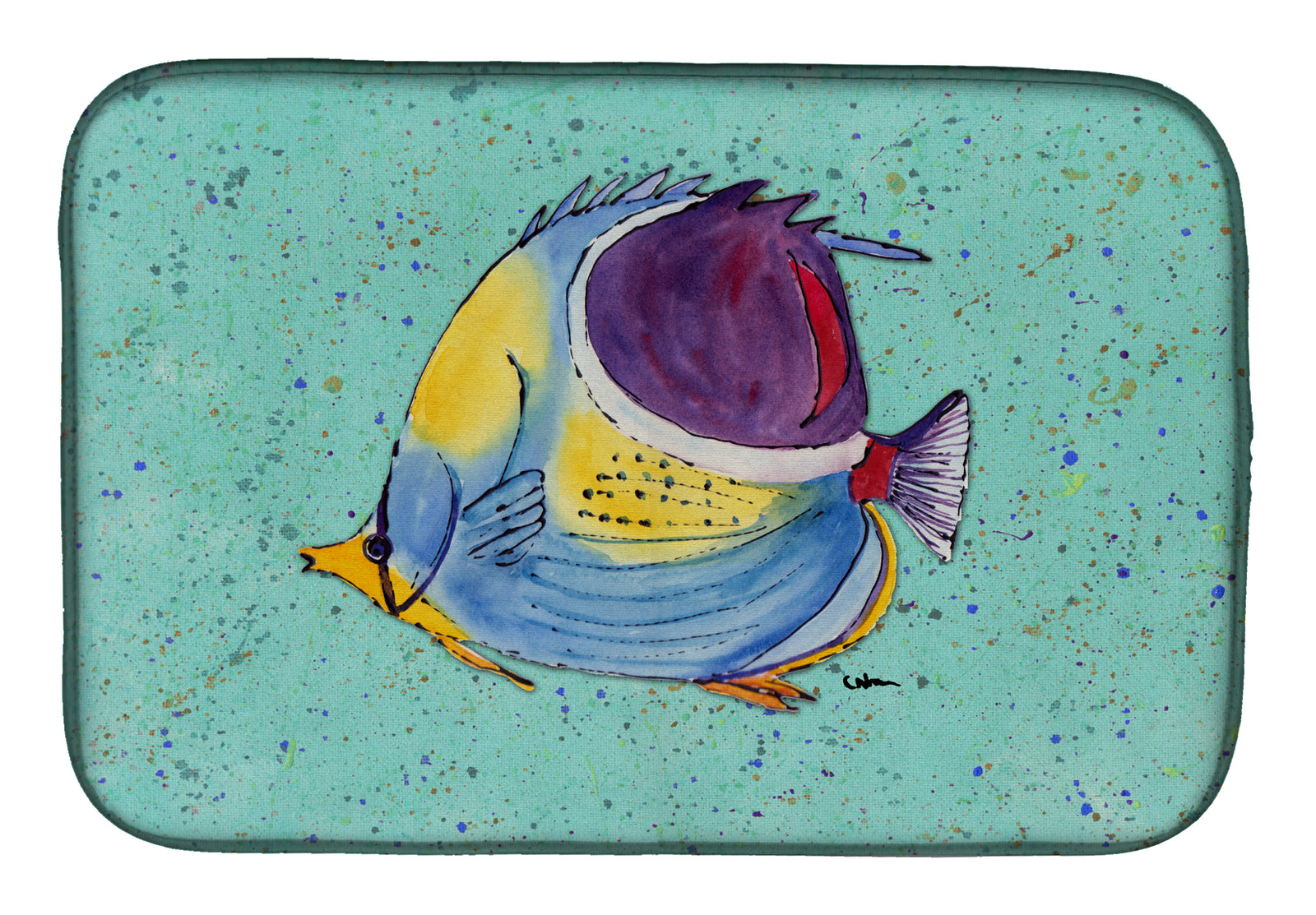 Tropical Fish on Teal Dish Drying Mat 8576DDM  the-store.com.