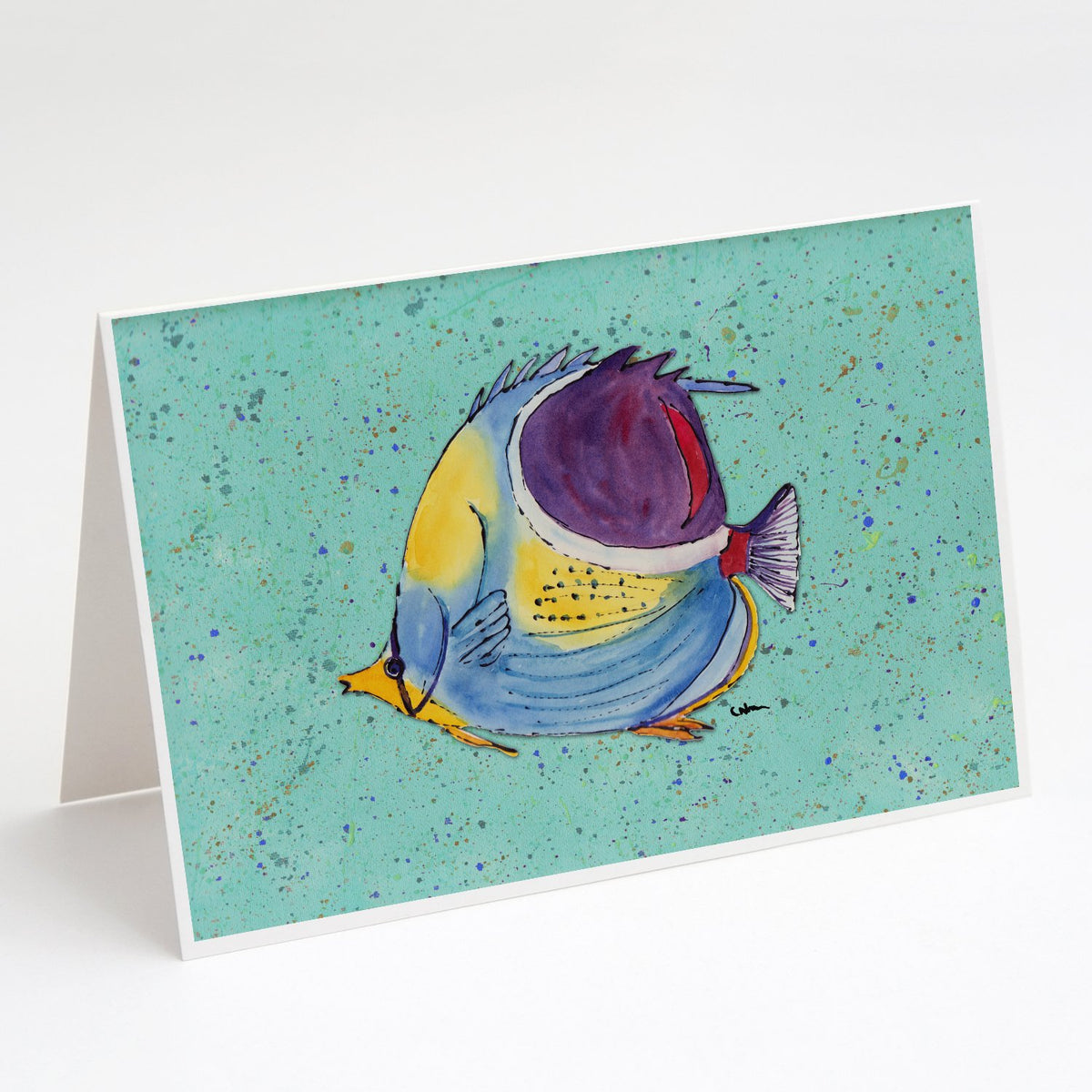 Buy this Tropical Fish on Teal Greeting Cards and Envelopes Pack of 8