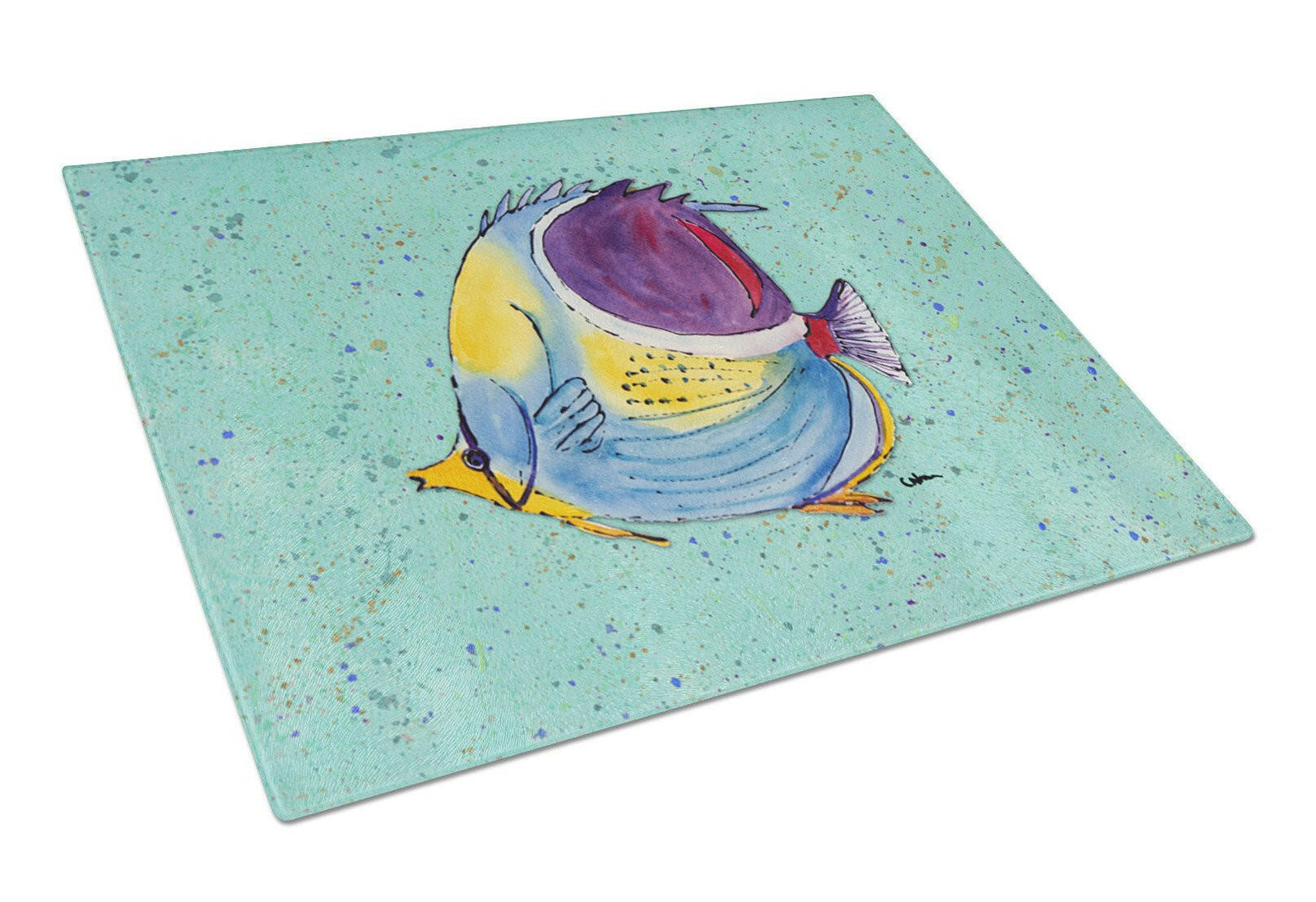 Tropical Fish on Teal Glass Cutting Board Large by Caroline's Treasures