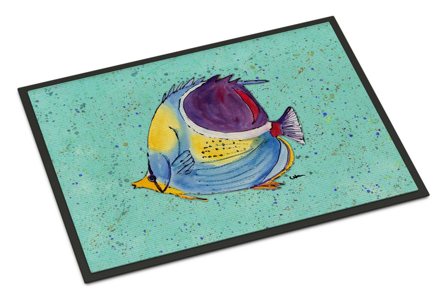 Tropical Fish on Teal Indoor or Outdoor Mat 18x27 - the-store.com