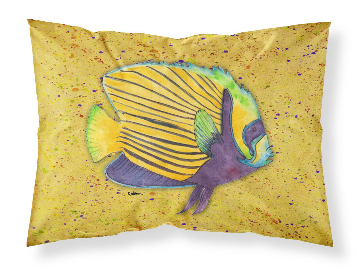 Tropical Fish on Mustard Moisture wicking Fabric standard pillowcase by Caroline's Treasures