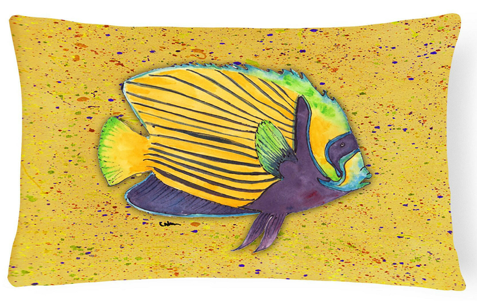 Tropical Fish on Mustard   Canvas Fabric Decorative Pillow by Caroline's Treasures