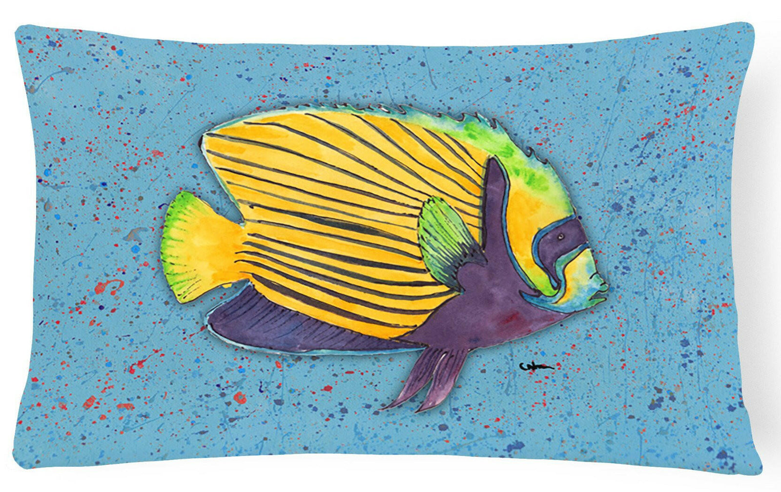 Tropical Fish on Blue   Canvas Fabric Decorative Pillow by Caroline's Treasures