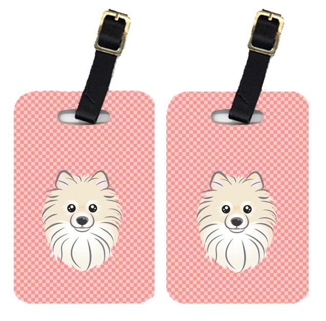 Pair of Checkerboard Pink Pomeranian Luggage Tags BB1207BT by Caroline&#39;s Treasures