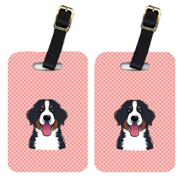 Pair of Checkerboard Pink Bernese Mountain Dog Luggage Tags BB1237BT by Caroline&#39;s Treasures