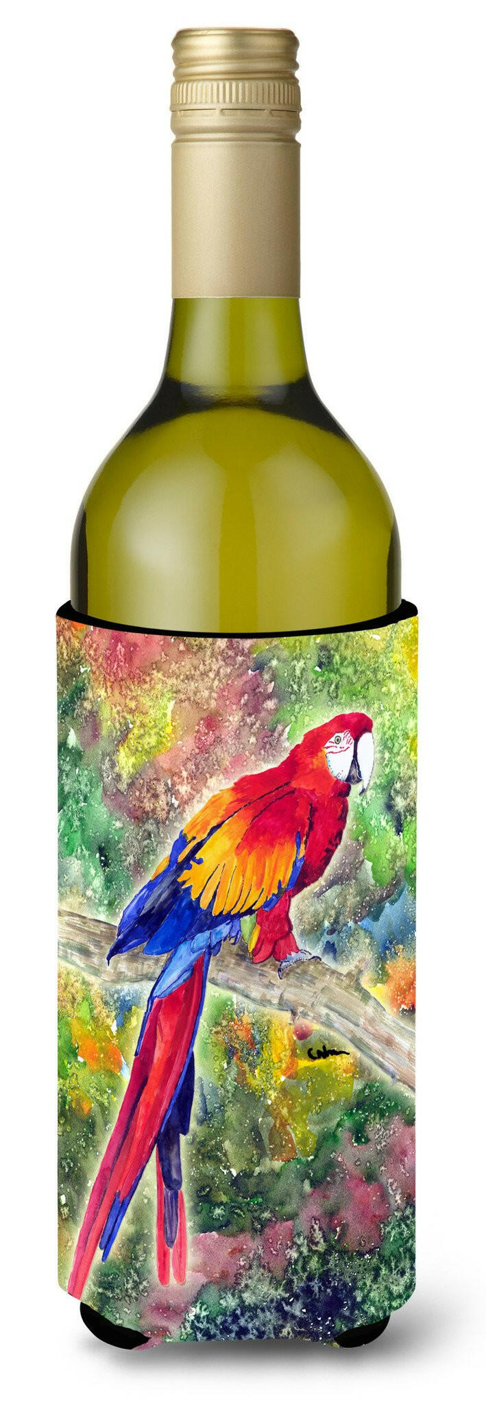 Parrot  Parrot Head Wine Bottle Beverage Insulator Beverage Insulator Hugger 8603LITERK by Caroline&#39;s Treasures