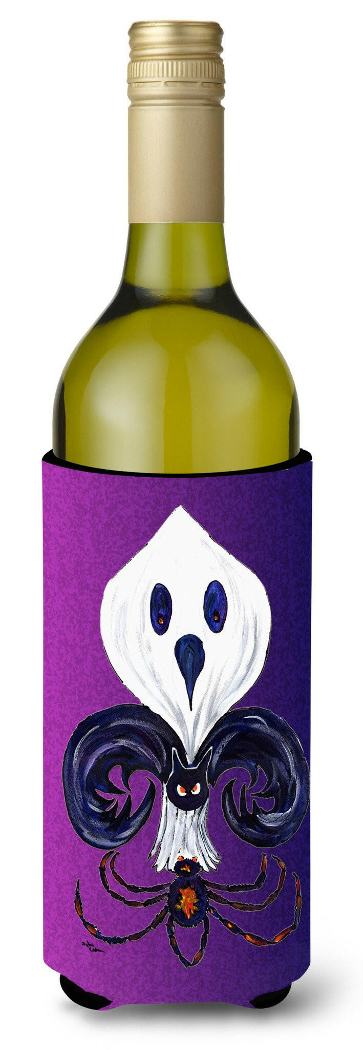 Fleur de lis Ghost Bat Spider Halloween Wine Bottle Beverage Insulator Beverage Insulator Hugger by Caroline&#39;s Treasures