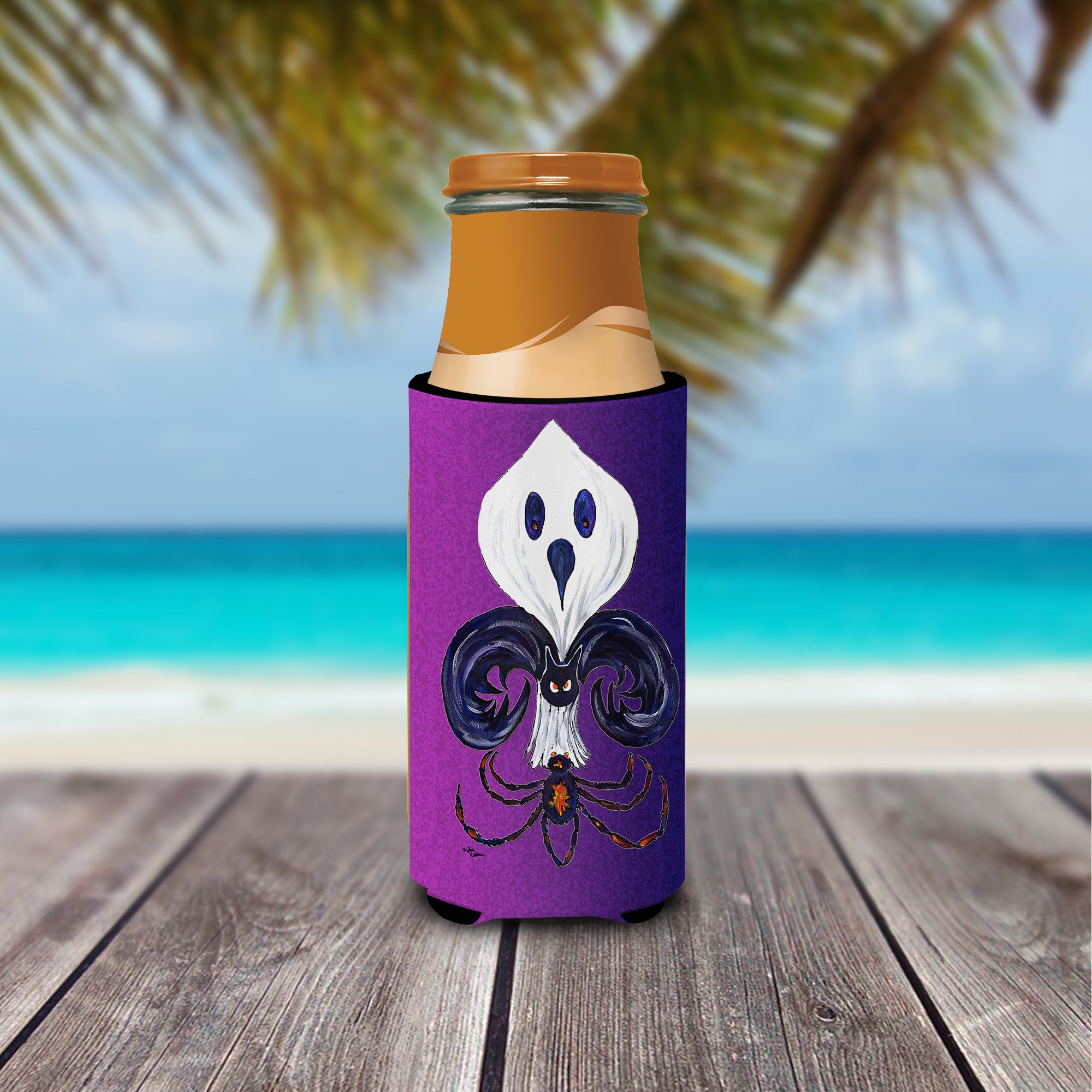 Fleur de lis Ghost Bat Spider Halloween Ultra Beverage Insulators for slim cans 8608MUK.