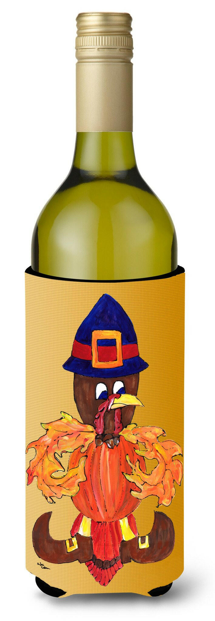 Thanksgiving Turkey Fleur de lis Wine Bottle Beverage Insulator Beverage Insulator Hugger by Caroline&#39;s Treasures