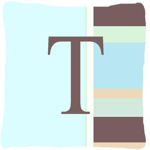 Letter T Initial Monogram - Blue Stripes Decorative   Canvas Fabric Pillow - the-store.com