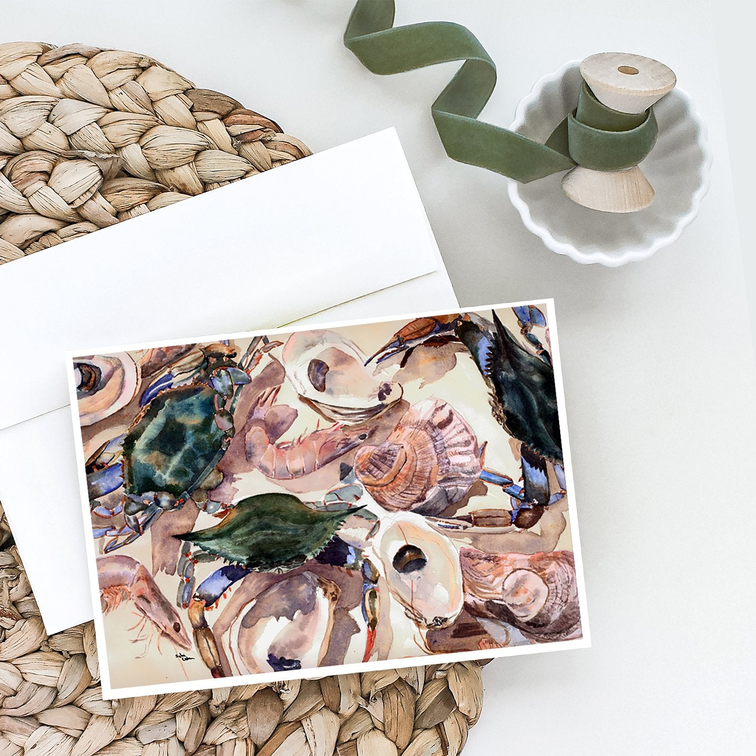 Crab and Oysters Greeting Cards and Envelopes Pack of 8 - the-store.com