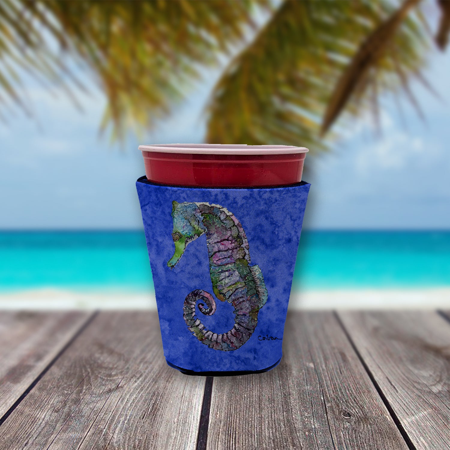 Seahorse Purple and Blue Red Cup Beverage Insulator Hugger