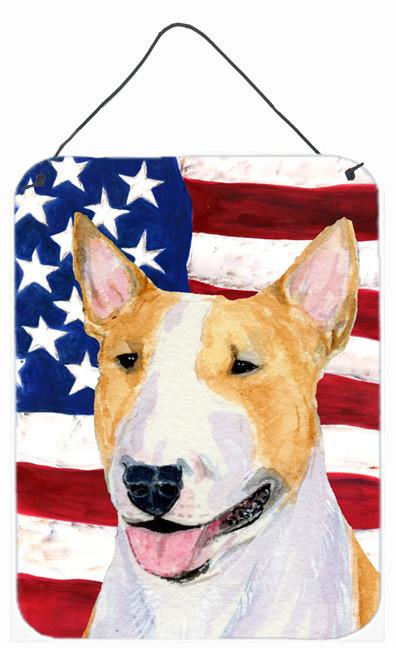 USA American Flag with Bull Terrier Aluminium Metal Wall or Door Hanging Prints by Caroline&#39;s Treasures