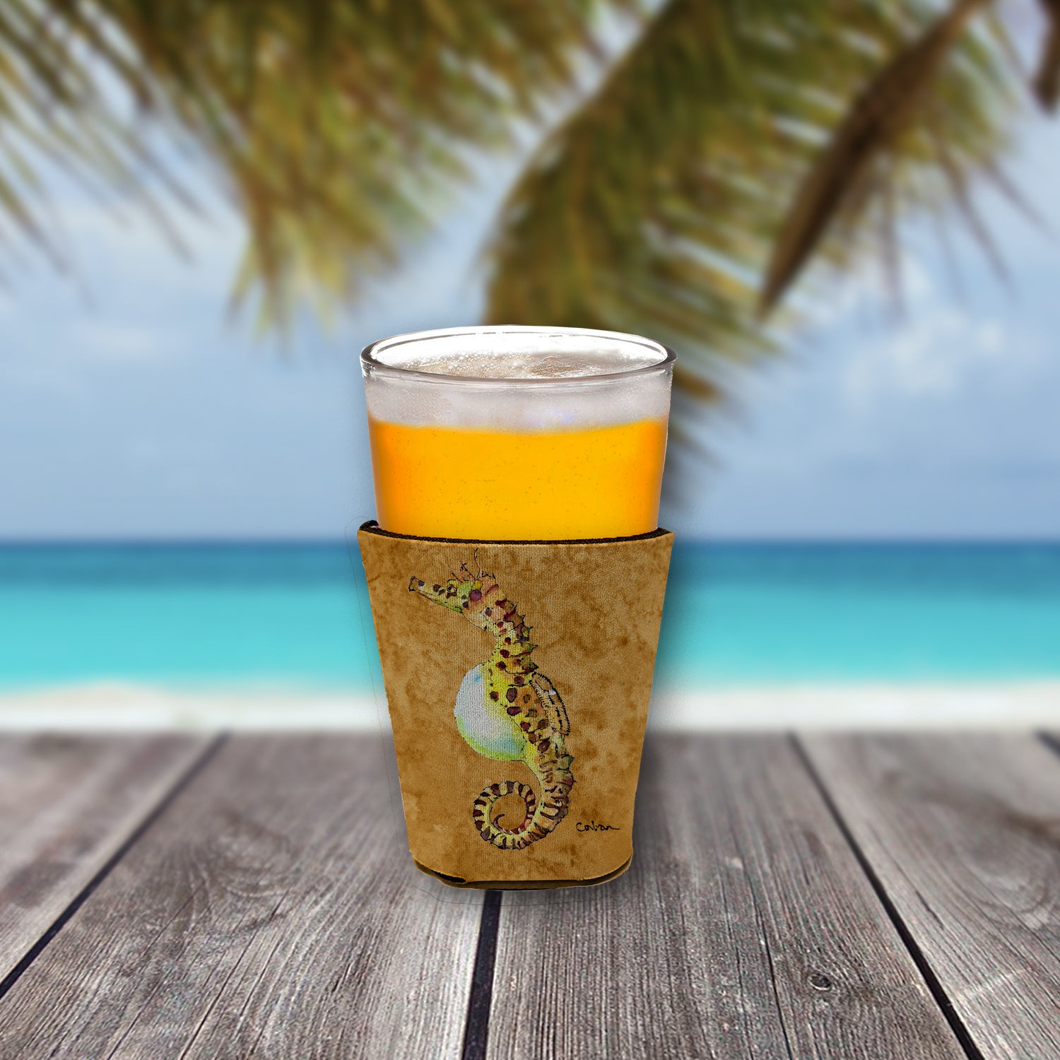Seahorse Male on gold Red Cup Beverage Insulator Hugger  the-store.com.