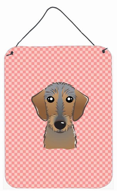 Checkerboard Pink Wirehaired Dachshund Wall or Door Hanging Prints BB1233DS1216 by Caroline&#39;s Treasures