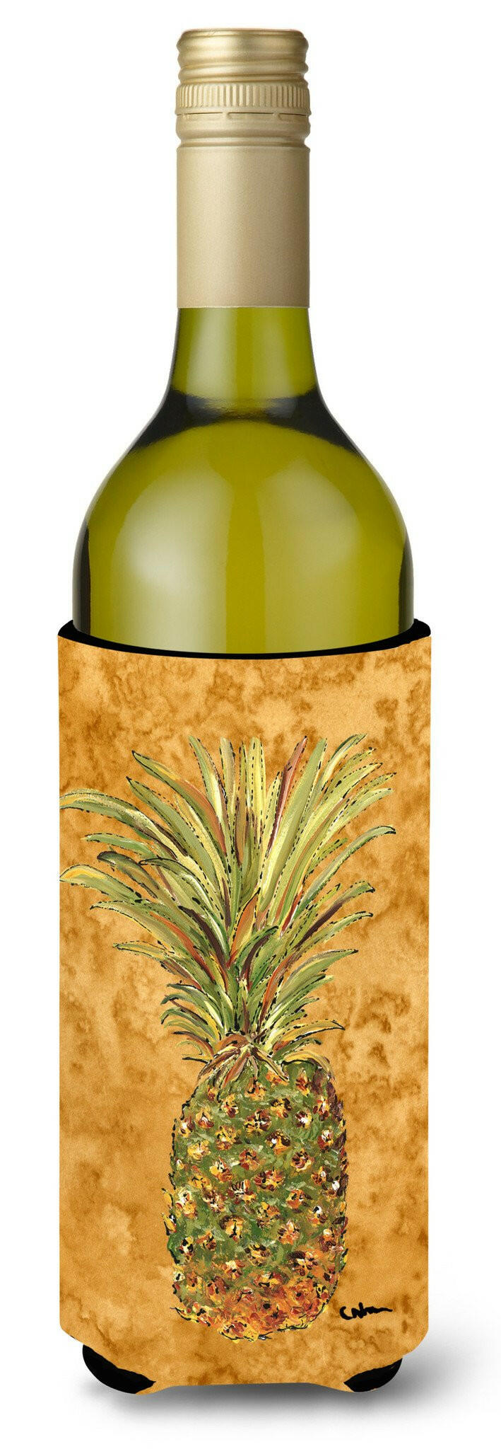 Pineapple Wine Bottle Beverage Insulator Beverage Insulator Hugger 8654LITERK by Caroline&#39;s Treasures