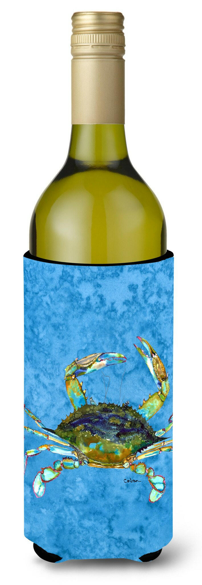 Blue Crab on Blue Wine Bottle Beverage Insulator Beverage Insulator Hugger by Caroline&#39;s Treasures