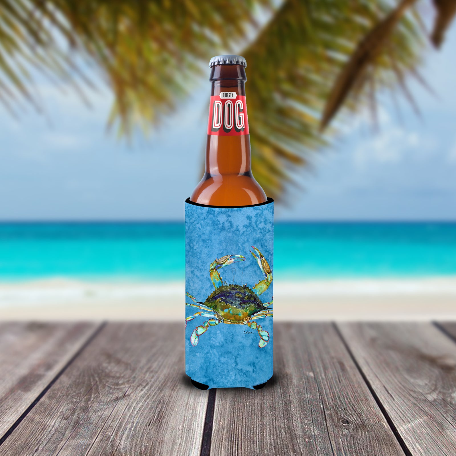Caroline's Treasures Blue Crab on Blue Slim Can Hugger – Fun & Functional Drink Coolers 8656MUK