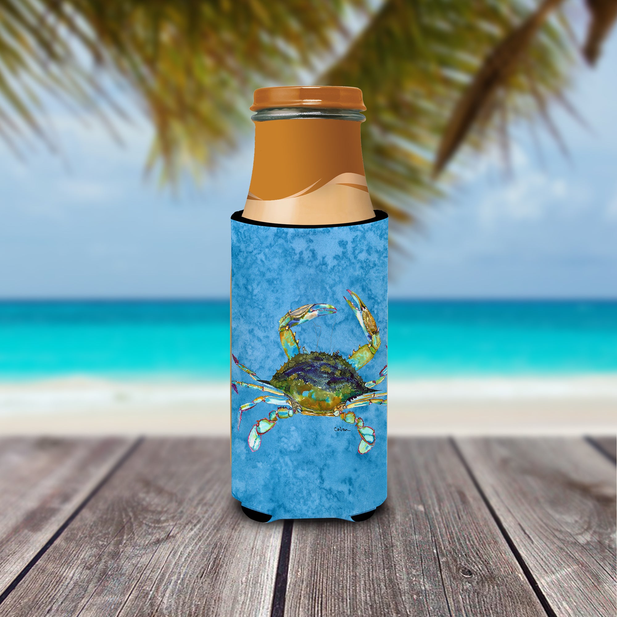 Blue Crab on Blue Ultra Beverage Insulators for slim cans 8656MUK