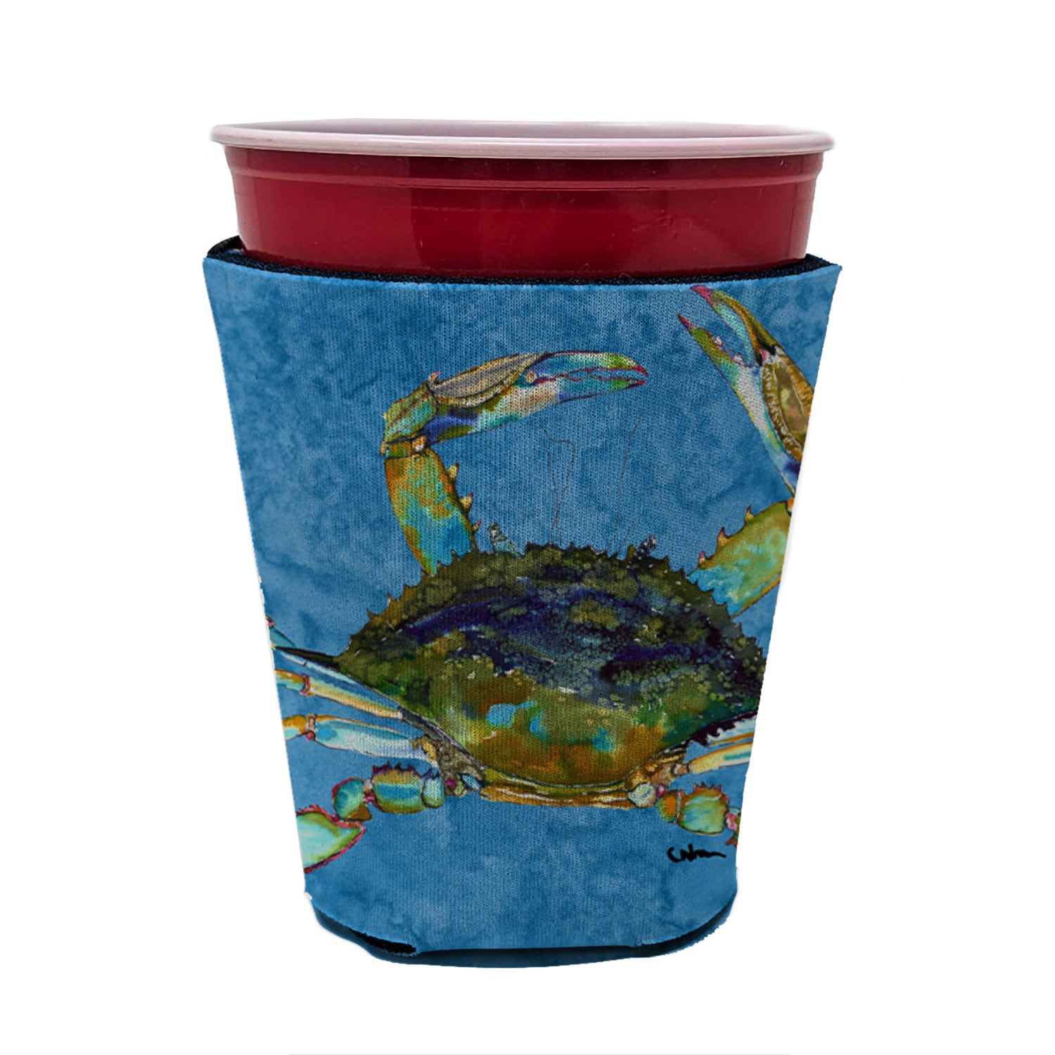 Crab on blue Red Cup Beverage Insulator Hugger