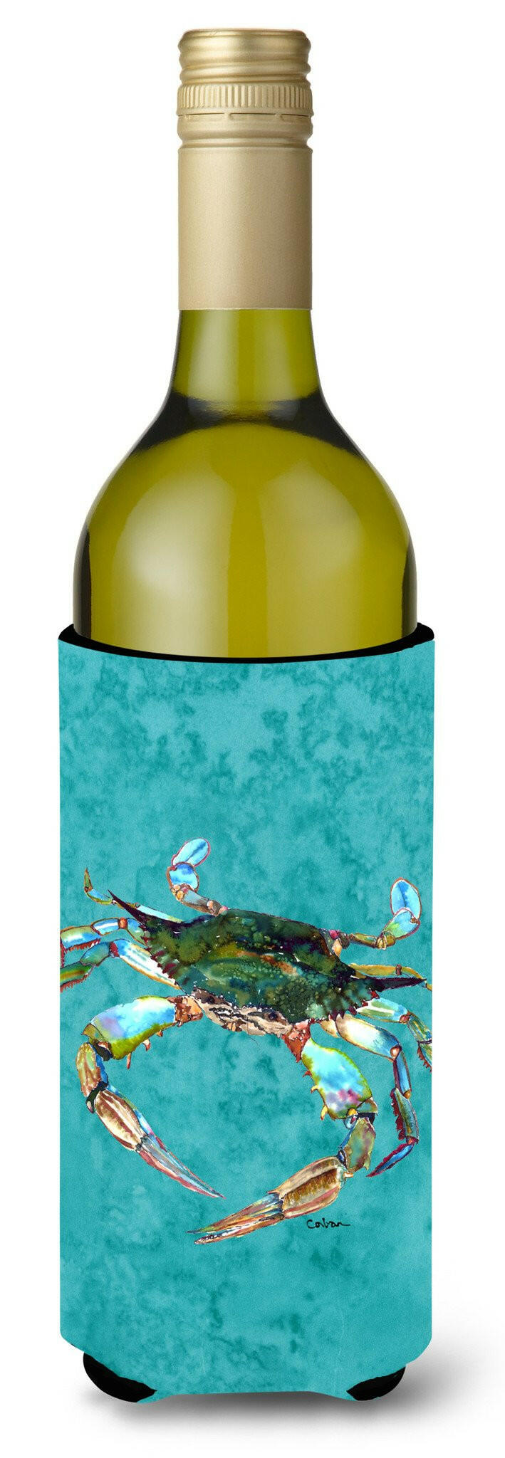 Blue Crab on Teal Wine Bottle Beverage Insulator Beverage Insulator Hugger by Caroline&#39;s Treasures