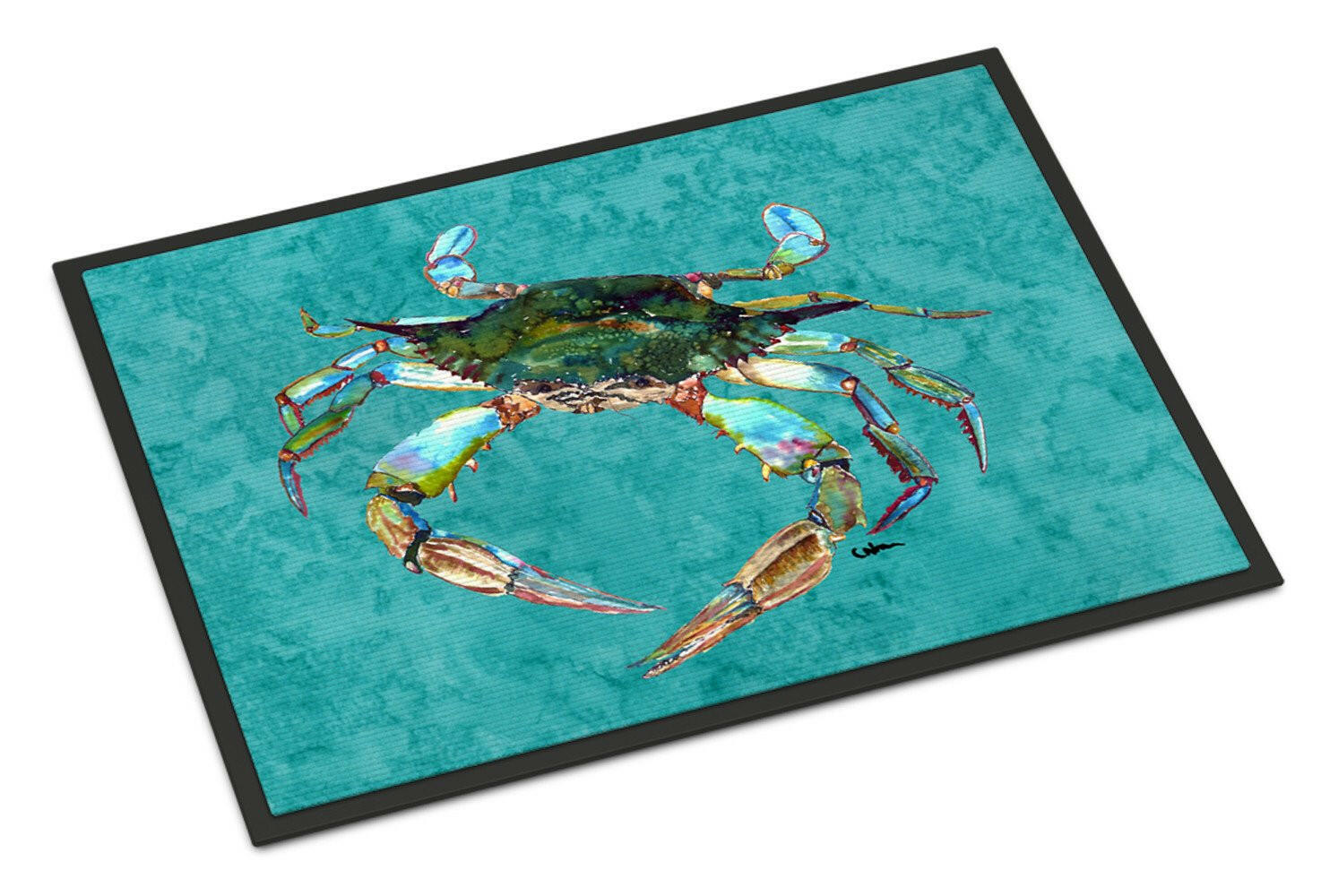 Teal with Blue Crab Indoor or Outdoor Mat 18x27 8657MAT - the-store.com