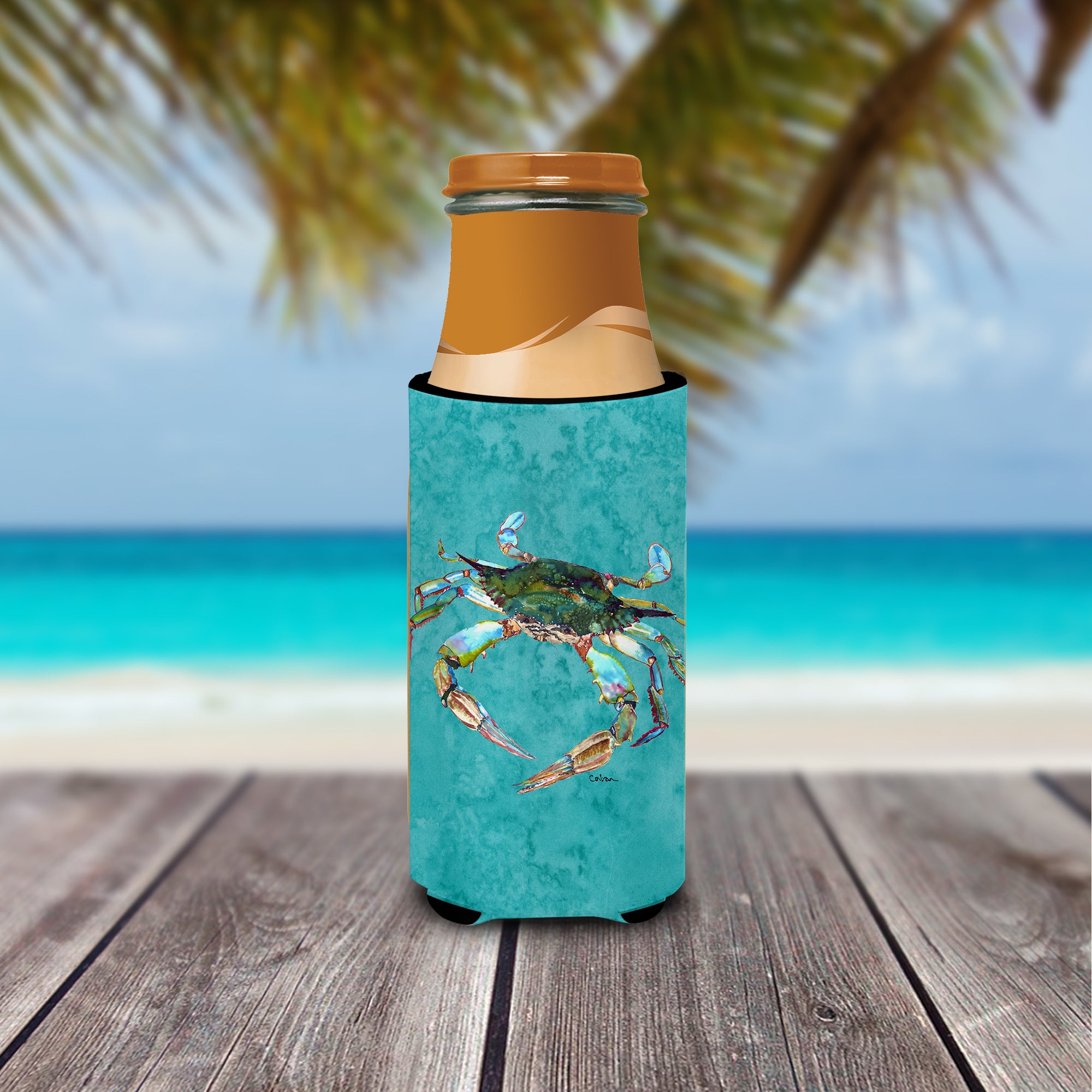 Blue Crab on Teal Ultra Beverage Insulators for slim cans 8657MUK