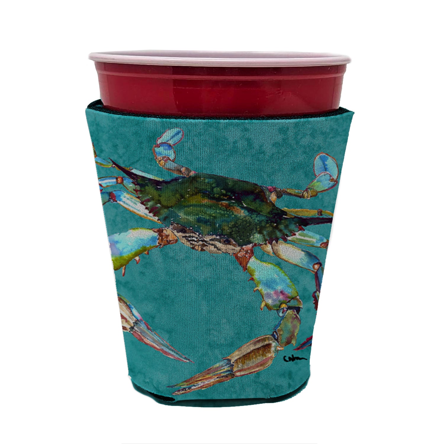 Crab on teal Red Cup Beverage Insulator Hugger
