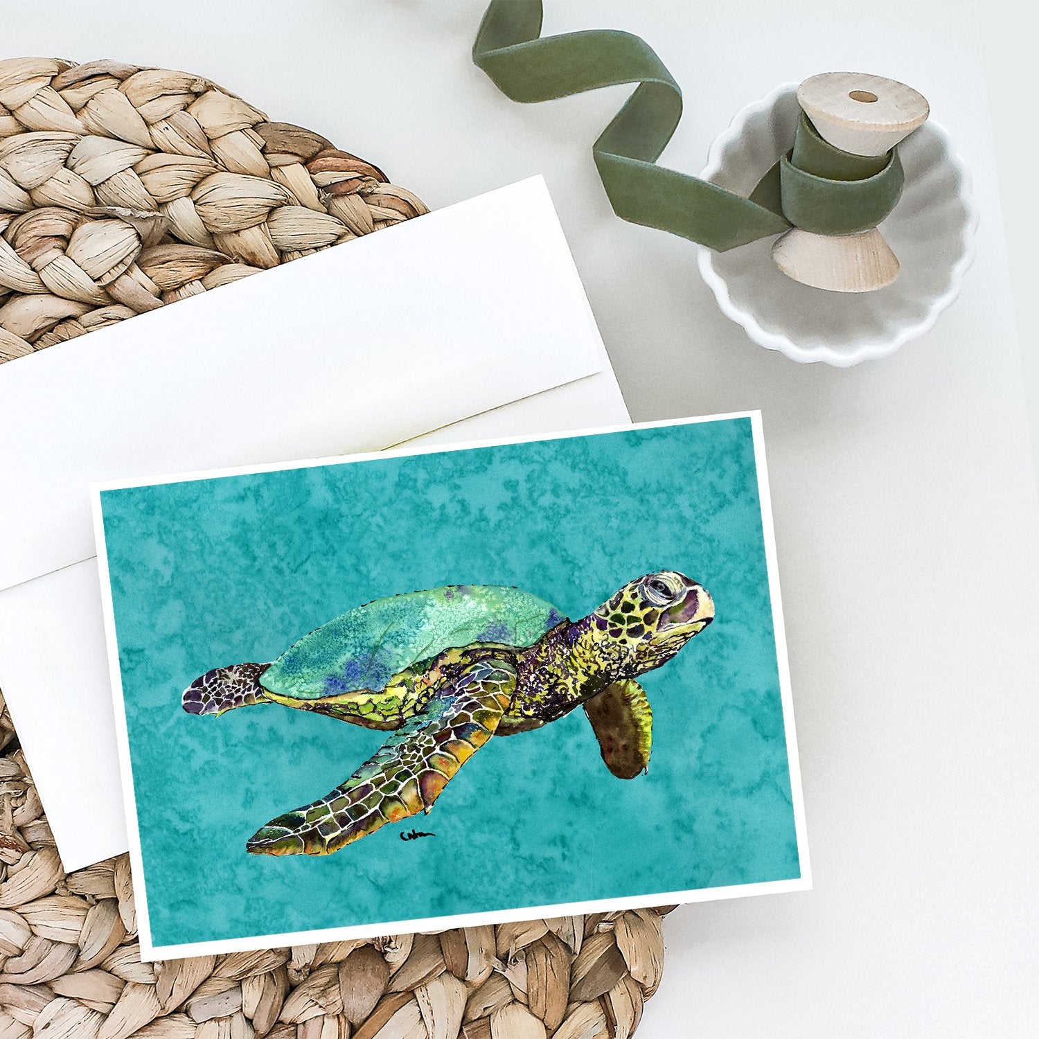 Loggerhead Turtle Greeting Cards and Envelopes Pack of 8 - the-store.com