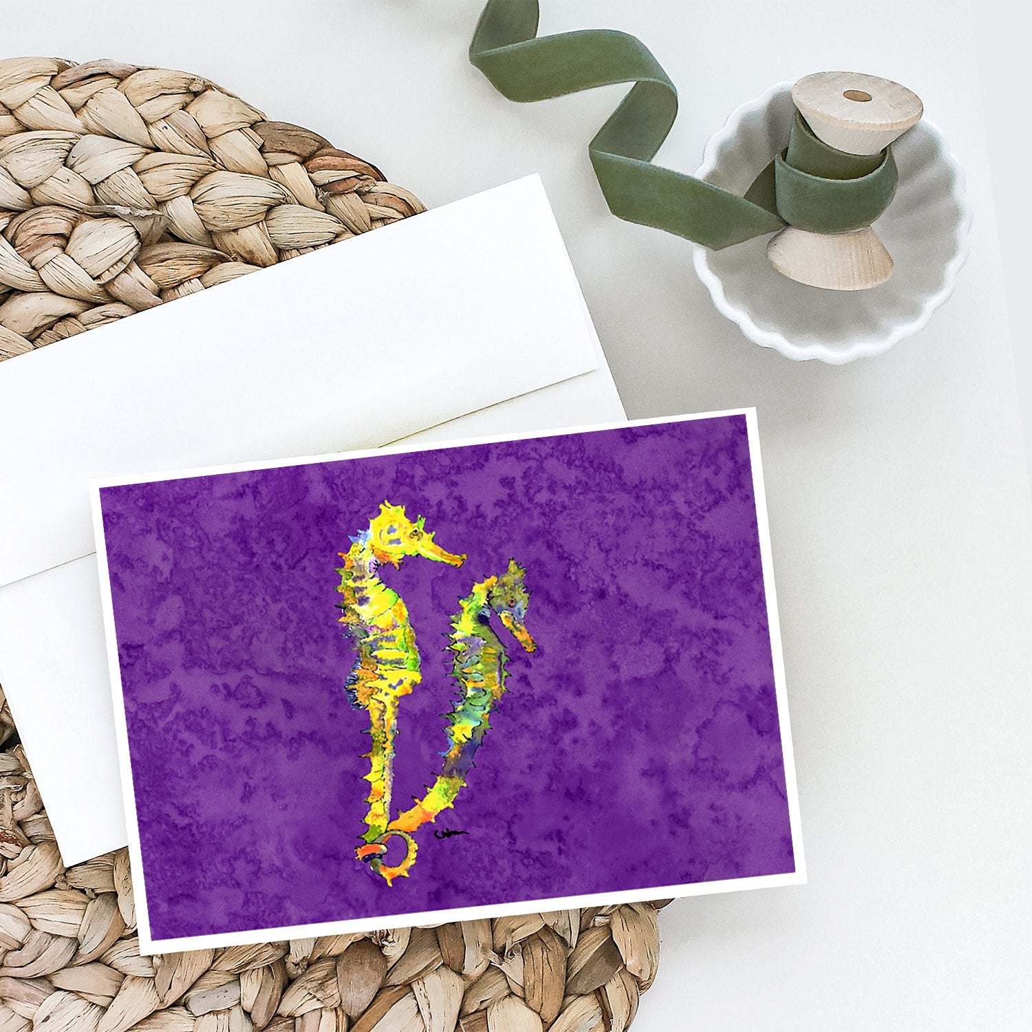 Seahorse Couple Greeting Cards and Envelopes Pack of 8 - the-store.com