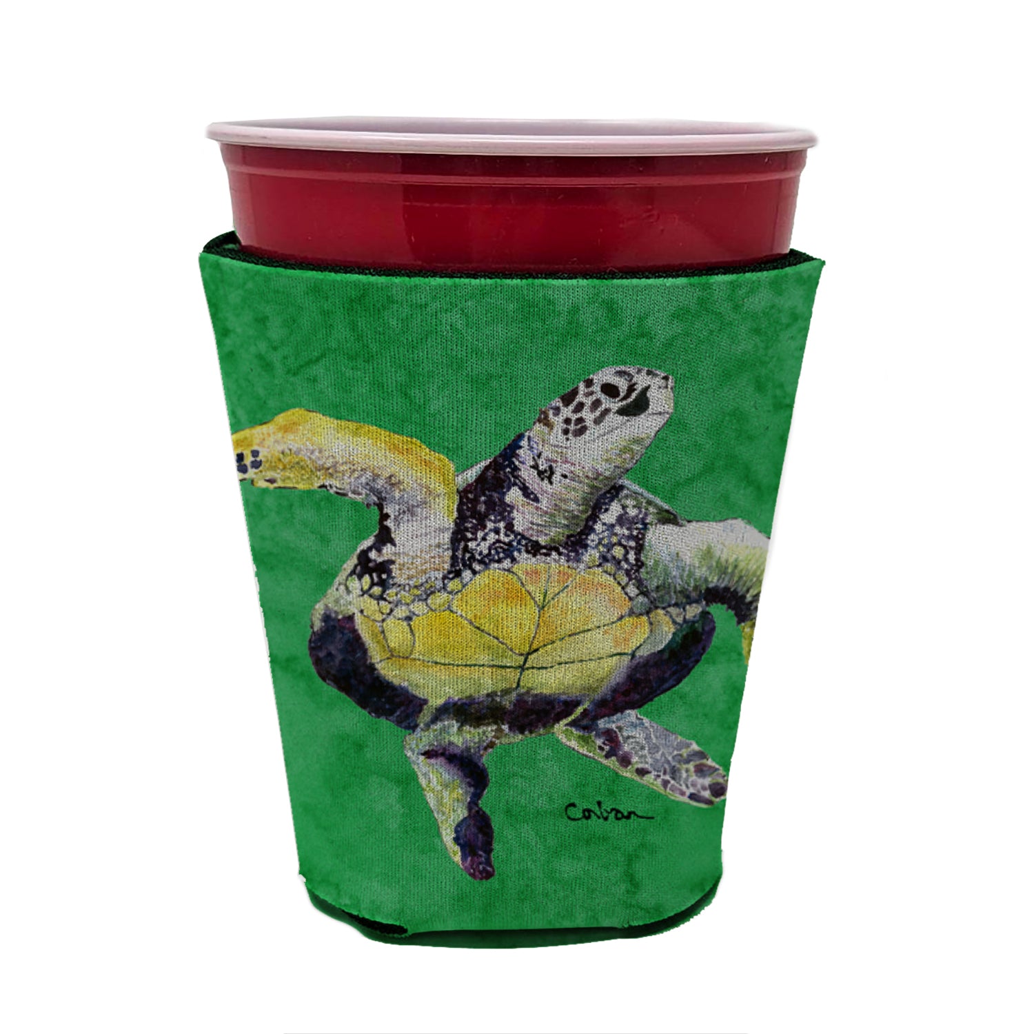 Turtle Dancing Red Cup Beverage Insulator Hugger