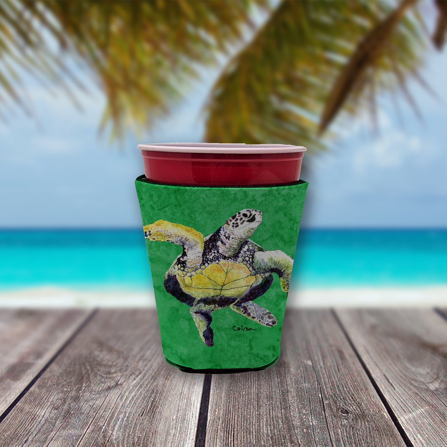 Turtle Dancing Red Cup Beverage Insulator Hugger  the-store.com.