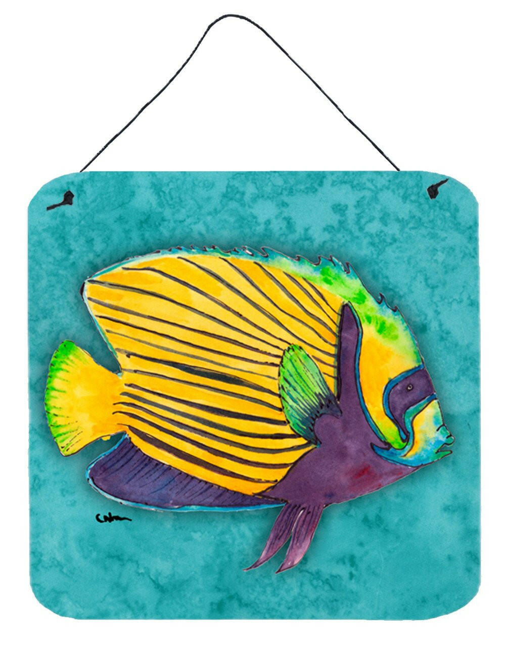 Fish  Tropical on Teal Aluminium Metal Wall or Door Hanging Prints by Caroline&#39;s Treasures