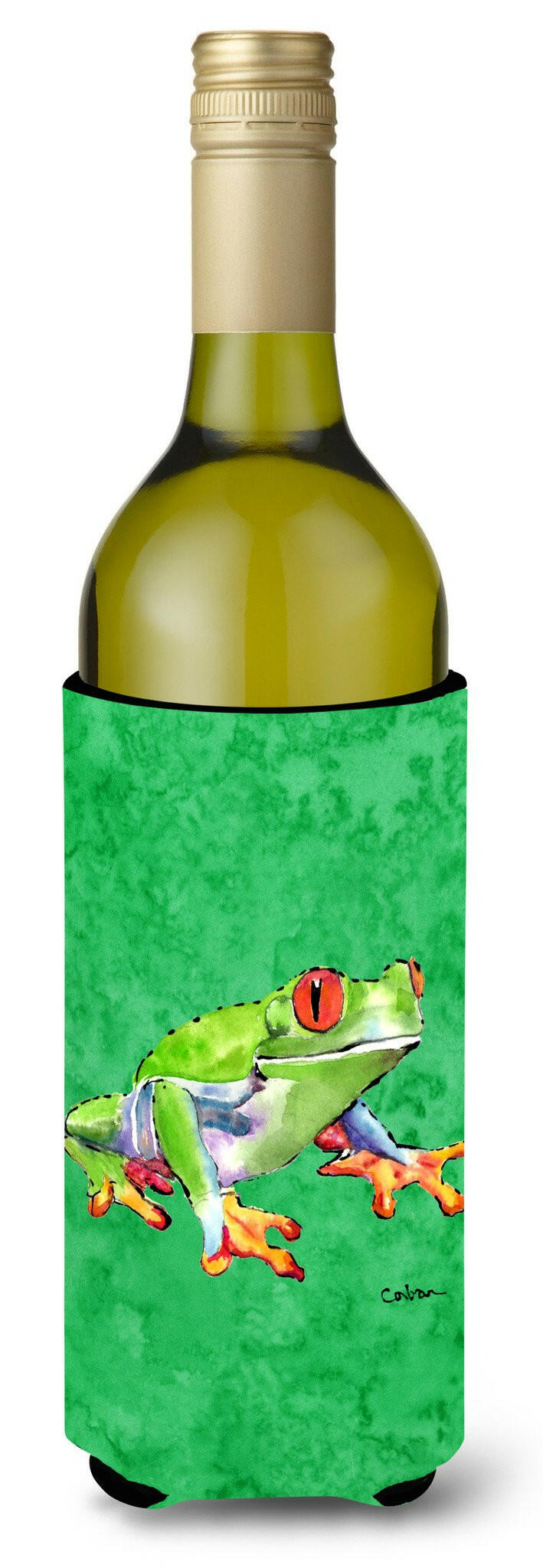 Green Tree Frog Wine Bottle Beverage Insulator Beverage Insulator Hugger by Caroline&#39;s Treasures