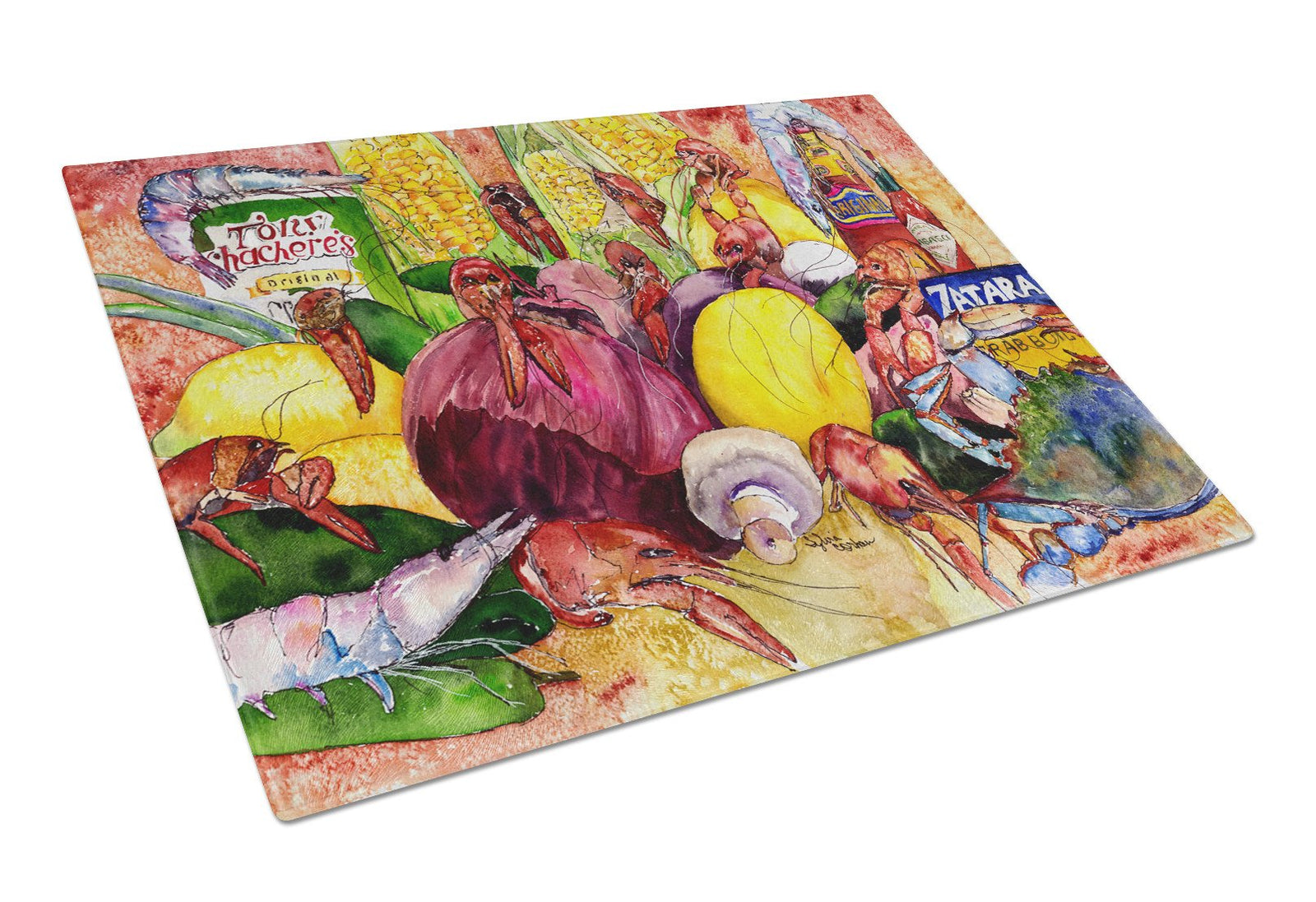 Crawfish with Spices and Corn Glass Cutting Board Large 8698LCB by Caroline's Treasures