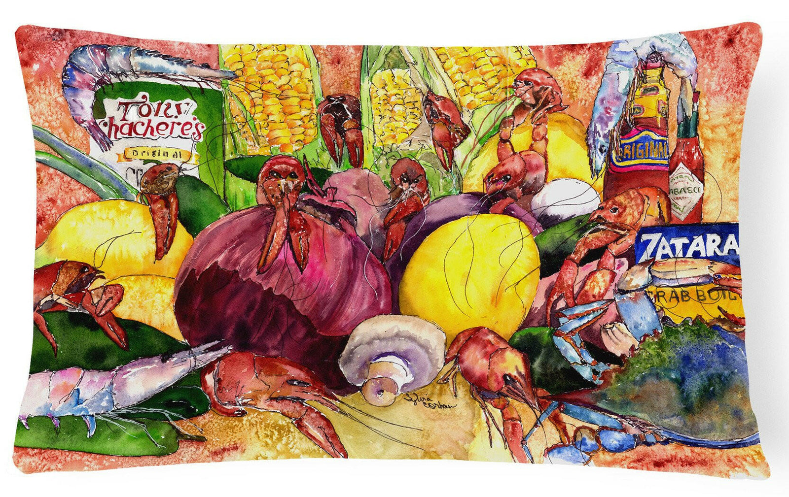 Crawfish with Spices and Corn Canvas Fabric Decorative Pillow 8698PW1216 by Caroline's Treasures