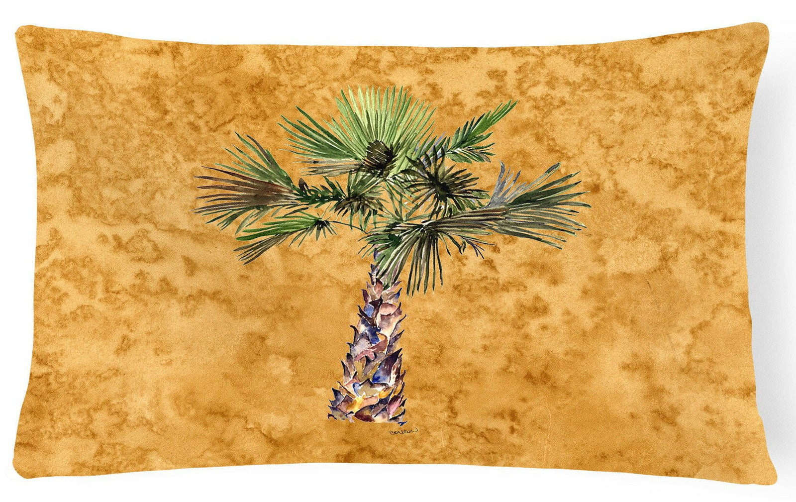 Palm Tree on Gold Canvas Fabric Decorative Pillow 8706PW1216 by Caroline's Treasures