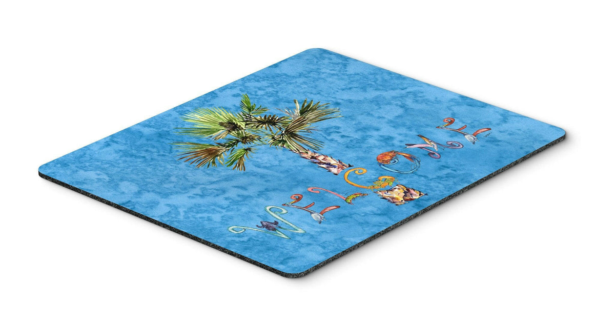 Welcome Palm Tree on Blue Mouse Pad, Hot Pad or Trivet 8708MP by Caroline&#39;s Treasures