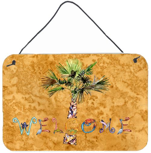 Welcome Palm Tree on Gold Wall or Door Hanging Prints 8709DS812 by Caroline's Treasures