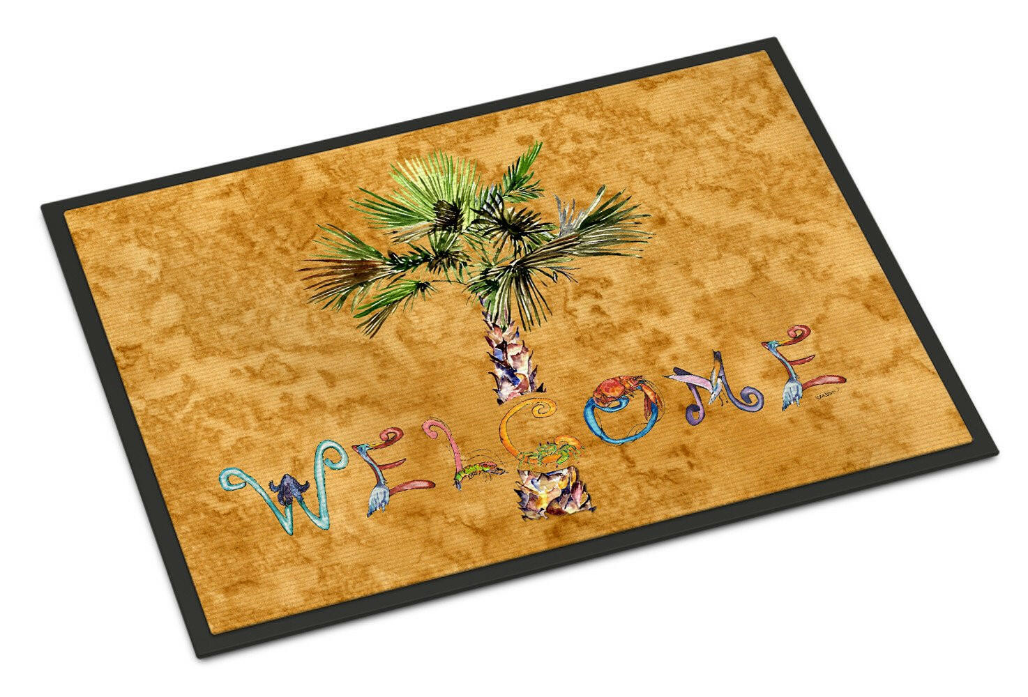 Welcome Palm Tree on Gold Indoor or Outdoor Mat 24x36 8709JMAT - the-store.com