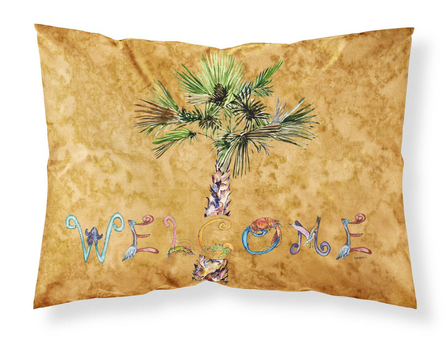 Welcome Palm Tree on Gold Fabric Standard Pillowcase 8709PILLOWCASE by Caroline's Treasures