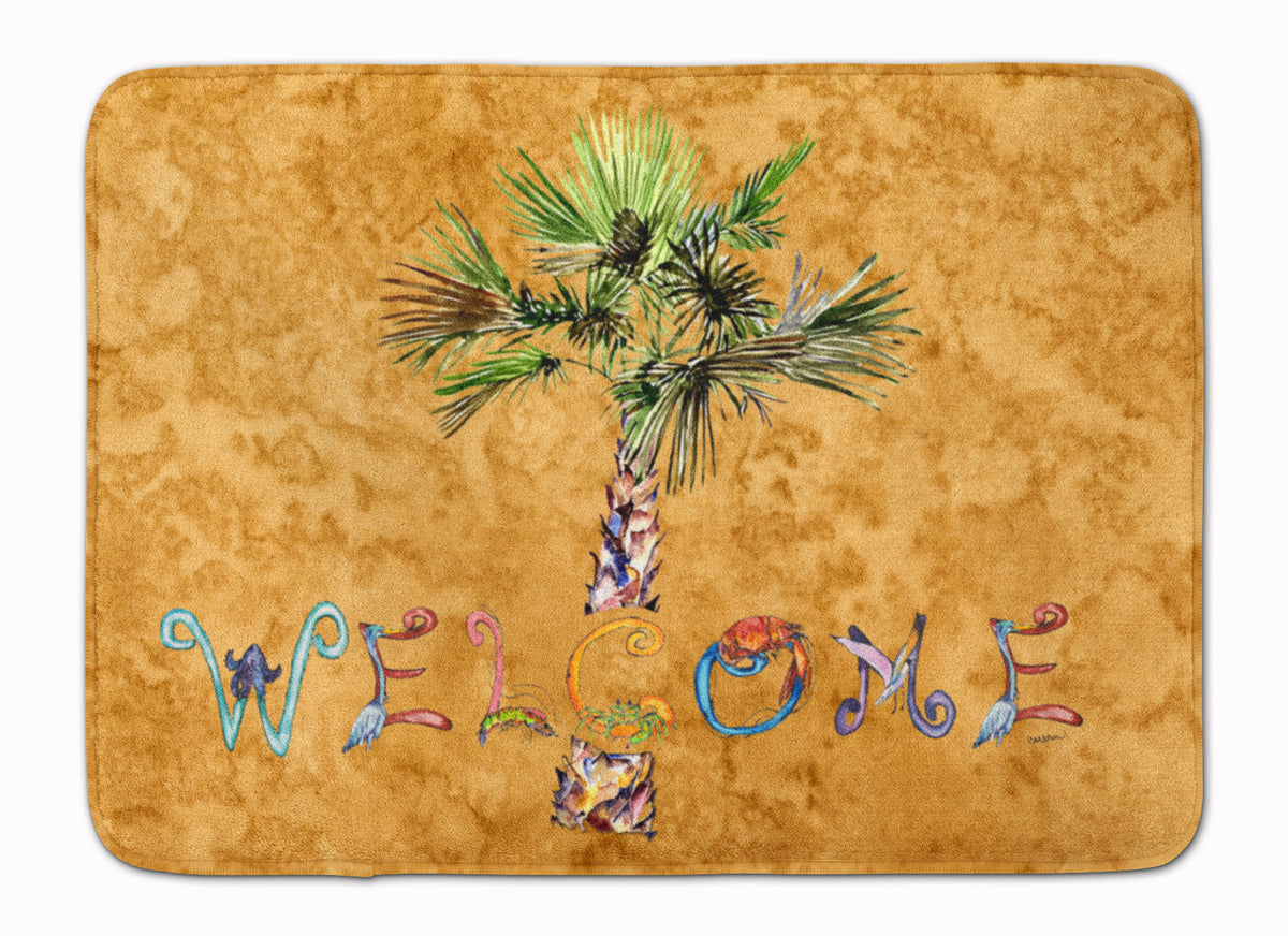 Welcome Palm Tree on Gold Machine Washable Memory Foam Mat 8709RUG - the-store.com