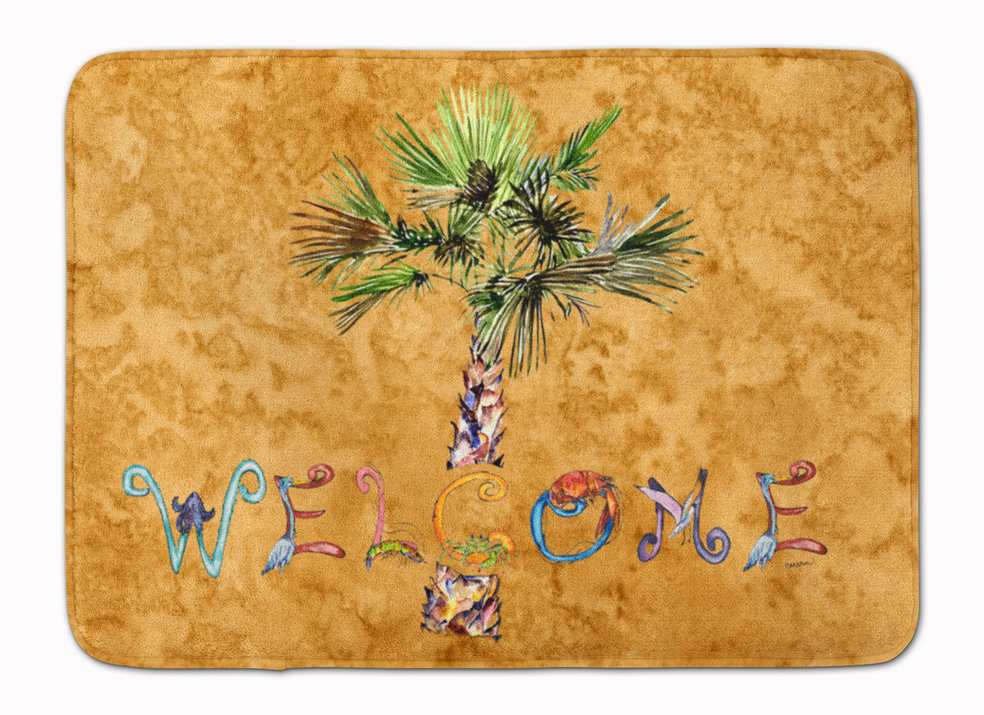 Welcome Palm Tree on Gold Machine Washable Memory Foam Mat 8709RUG - the-store.com