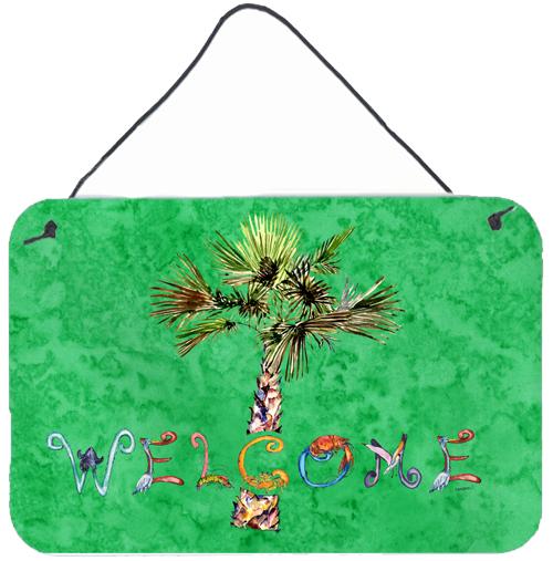 Welcome Palm Tree on Green Wall or Door Hanging Prints 8710DS812 by Caroline&#39;s Treasures